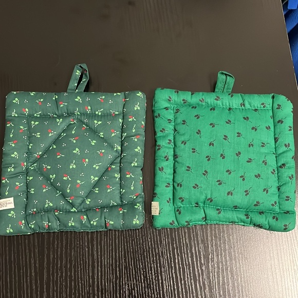 Green Christmas decorative pot holders set of 2 - Picture 2 of 4